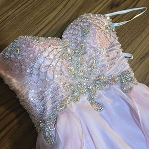 Sherri Hill Strapless Pink and Silver Dress